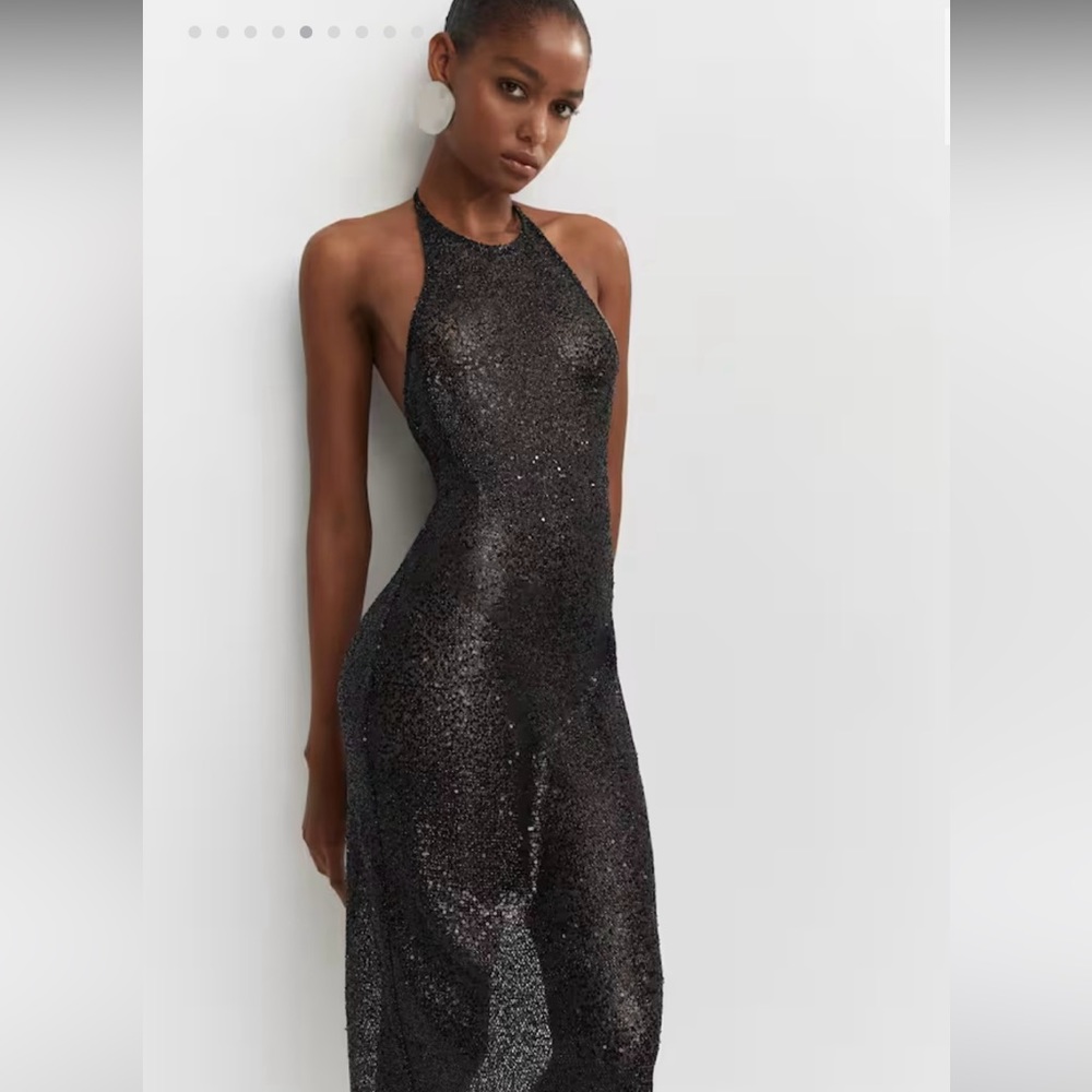 Mango side slit sequin dress size 4 NWOT